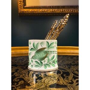 Herend Hungary ZOVA Mini Dish Green Bird & Leaves Gold Trim 1950s Porcelain